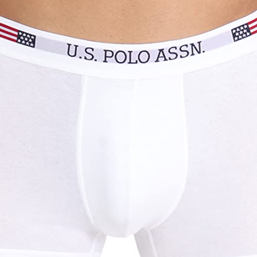 U.S. POLO ASSN. Mens Mid Rise Solid Cotton Spandex I660 Trunks - Pack of 1 (White L)
