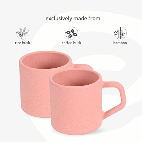 Eha Earth-Friendly Comfy Coffee Cup Set of 6 | 200 ml | Made with Rice Husk & Bamboo Fibers | Microwave Safe | for Hot & Cold Coffee Mug, Tea & Milk | Natural Matte Finish | Multicolor