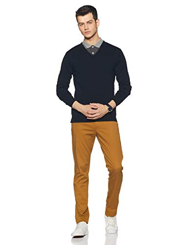 Amazon Brand - Symbol Men's Acrylic V-Neck Sweater (SWR-50_Dk Navy_Medium)