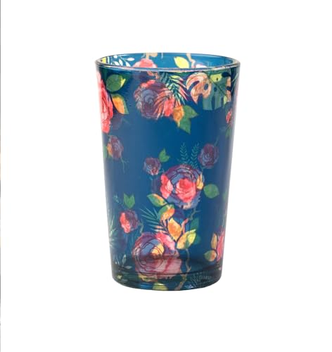 KOLOROBIA Misty Morning Roses Blue Chai Glass/Tea Glass, Flame Proof, Microwave & Dishwasher Safe | for Daily Use & Gifting, (Set of 2)