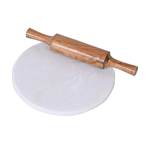 Jaipur Ace Indian White Marble Roti Maker with Wooden Belan/White Marble Chakla 10 Inch Diameter with Belan (White Marble Chakla with Belan)