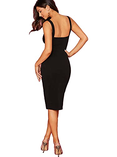 Aahwan Black Solid Split Thigh Midi Bodycon Dress For Women & Girls (139_Black_L)