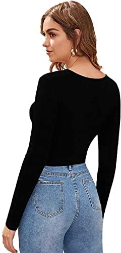 Dream Beauty Fashion Women's V-Neck Full Sleeve Crop Top (T/-Baati Black-M)