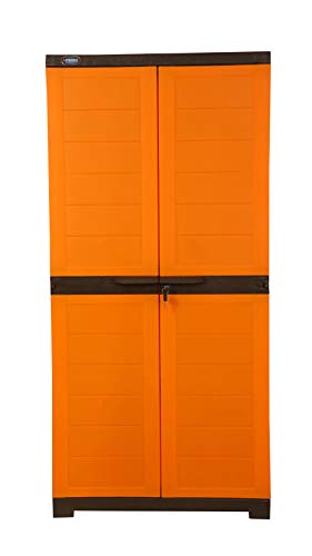 Prima Alfa 2 Plastic Cabinet for Storage | Space Organizer | Shelves | Cupboard | Living Room | Kids | Multipurpose for Home Kitchen & Office Orange & Brown Color