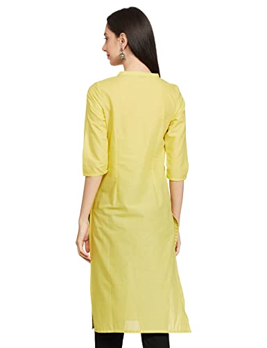 Aurelia Women's Cotton Yellow Floral Mandarin Collar Straight Kurta_20CRA12089-502759_S