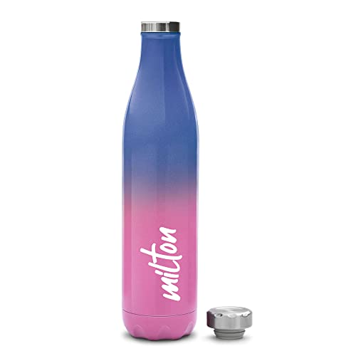 Milton Prudent 1100 Thermosteel 24 Hours Hot and Cold Water Bottle, 1023 ml, Pink Blue | Leak Proof | Easy to Carry | Office Bottle | Hiking | Trekking | Travel Bottle | Gym | Home | Kitchen Bottle