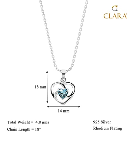 Clara 925 Sterling Silver Heart Pendant Chain Necklace | Rhodium Plated, Swiss Zirconia | Gift for Women and Girls