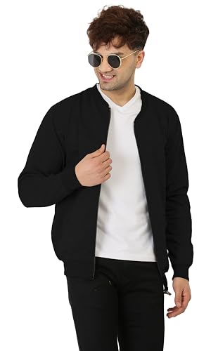LEOTUDE Full Sleeve Regular Fit Bomber Jacket For Men (JKT02_BLAKK_P_Black_L)