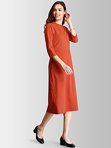 FableStreet Women's Polyester A Line Midi Dress with Pintucks - Rust (DR356RUST-S)