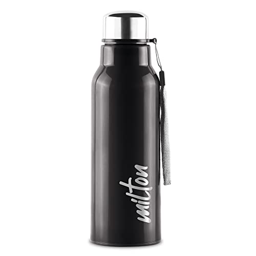 Milton Steel Fit 600 Inner Stainless Steel Water Bottle, 1 Piece, 520 ml, Black | Easy Grip | Leak Proof | Hot or Cold | School | Office | Gym | Hiking | Treking | Travel Bottle