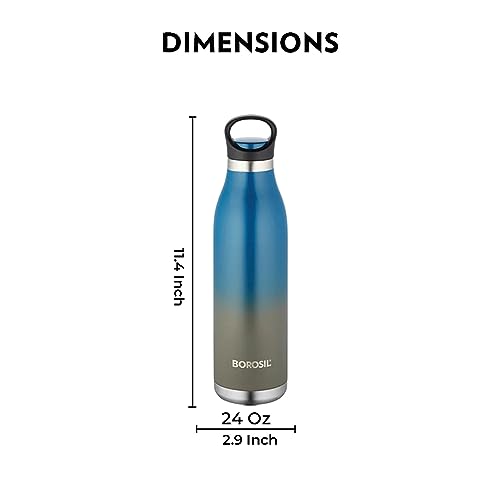 Borosil Stainless Steel Hydra ColourCrush - Vacuum Insulated Flask Water Bottle, 700 ML, Blue