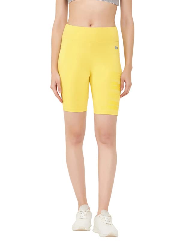 Clovia Women's Snug Fit High-Rise Active Shorts (AB0055P02_Yellow_L)