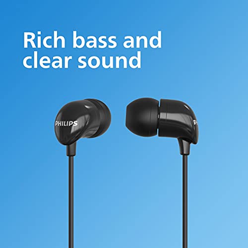 Philips Audio TAE1126 Wired in Ear Earphones with mic, 10 mm Driver, Powerful bass and Clear Sound, Black