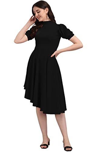 PURVAJA Women's Corduroy Fit and Flare Knee-Length Dress (Ruby-063-BL-M_Black