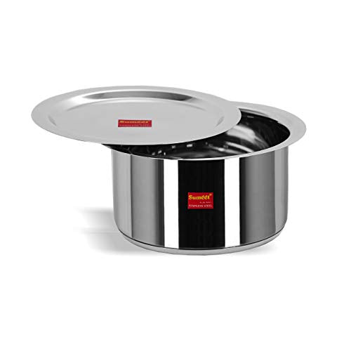 Sumeet Stainless Steel Induction Bottom (Encapsulated Bottom) Induction & Gas Stove Friendly Container/Tope/Cookware with Lid Size No.12 (1.7 LTR)