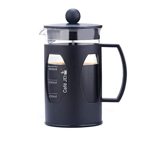Cafe JEI French Press Coffee And Tea Maker 600ml With 4 Level Filtration System, Heat Resistant Borosilicate Glass (Black, 600ml)