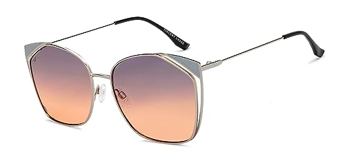 Vincent Chase By Lenskart | Silver Dual Tone Full Rim Cat Eye | Fashion Essentials | Branded Latest and Stylish Sunglasses | 100% UV Protected | Women | Large | VC S15795