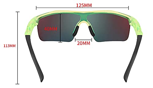 FEISEDY Kids Teens Sports Polarized Sunglasses TR90 Frame Boys Girls Cycling B2454 (Transparent green-red, 125)