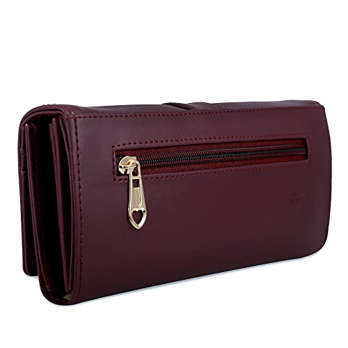 ALSU Women's Maroon Faux Leather Hand Wallet Clutch Trendy | 6 Card Slots | Phone Pocket (shd-004mar)