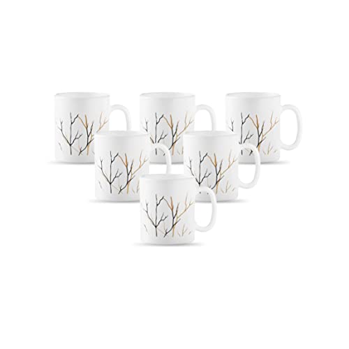 La Opala Diva, Opal Glass Coffee Mug Set Cylinder Regular 6 pcs, Golden Fall, White, Standard