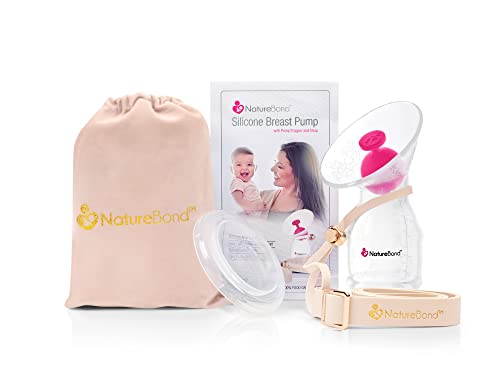 NatureBond Silicone Breastfeeding Manual Breast Pump Milk Catcher/Saver Nursing Pump | All-in-1 Pump Strap, Stopper, Cover Lid, Carry Pouch, Air-Tight Vacuum Sealed in Hardcover Gift Box. BPA Free