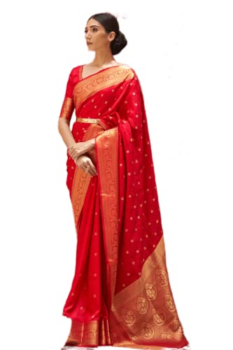 SWORNOF Womens Kanjivaram Banarasi Silk Saree Patola saree (RED)