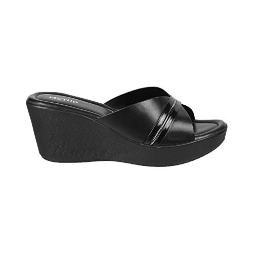 Metro Women Wedge Heel Fashion Slip-on Black UK/6 EU/39 (34-122)