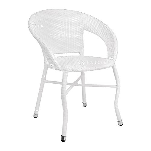 CORAZZIN Garden Patio Seating Chair and Table Set with Glass Balcony Outdoor Furniture with 1 Tables and 2 Chair Set (White)