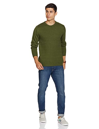 Amazon Brand - Symbol Men Acrylic Crew Neck Sweater (SWR-SY-AW21-03_Olive_M)