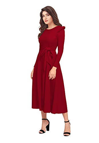 ILLI LONDON Women's A-LINE Maxi Dress (Large, Maroon)