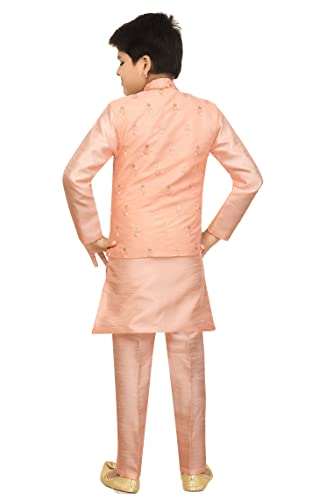 AHHAAAA Kids Ethnic Cotton Silk Blend Nehru Modi Jacket Kurta & Pyjama Set for Boys 475 (8-9 Yrs, Pink)