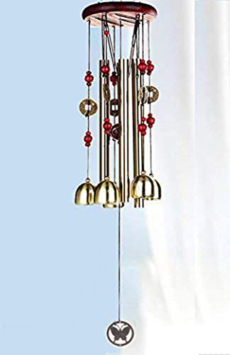 CrazyCrafts Metal Wind Chimes with 4 Pipe and 5 Bells for Feng Shui at Home Balcony Garden Positive Energy, Home Decor Hanging Gifts for Loved Ones Jingle Good Sound 21 Inch Long