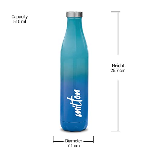 Milton Prudent 500 Thermosteel 24 Hours Hot and Cold Water Bottle, 510 ml, Blue | Leak Proof | Easy to Carry | Office Bottle | Hiking | Trekking | Travel Bottle | Gym | Home | Kitchen Bottle