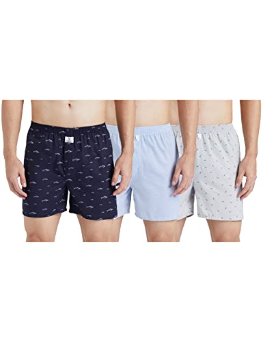 Longies Men's Cotton Boxer Shorts (Pack of 3) (LGBOXPO3376/S_Blue,Navy,Cream_S)