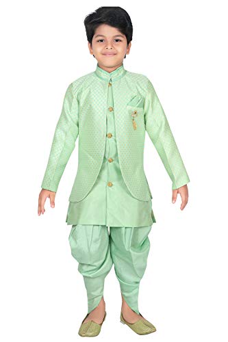 ahhaaaa Kids Ethnic Wear Waistcoat, Indo Western Sherwani And Dhoti Pant For Boys - Light Green - 2-3 Years