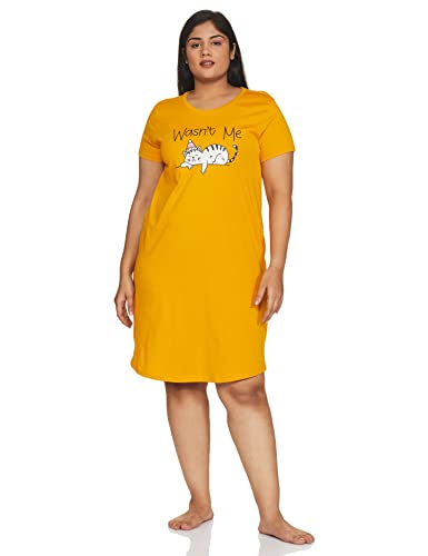 Amazon Brand - Eden & Ivy Women's Cotton Graphic Print Knee Length Night Gown (EI/SW/CMDR01_Yellow_L_Yellow_L)