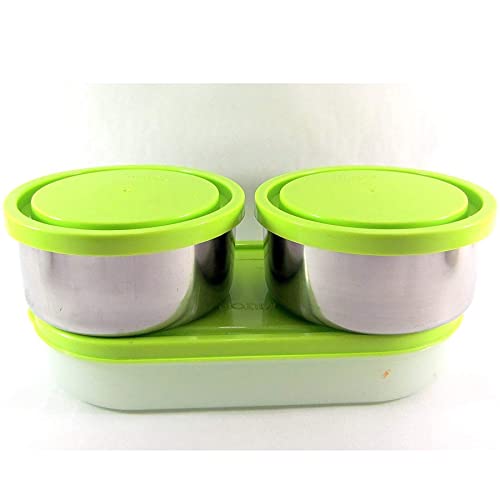 MILTON Executive Lunch Insulated Tiffin, 2 Round Containers, 280 ml Each, 1 Oval Container, 450 ml, Green| Microwave Safe | Easy to Carry | Leak Proof | Insulated Tiffin | Hot Food