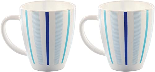 Larah by BOROSIL Blue Strip 390 ml Mug Set of 2, Microwave Safe, Chip Resistant, Blue & White (Opalware)