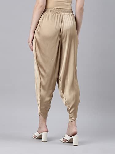 GoColors Women Solid Gold Viscose Harem Dhoti Pants