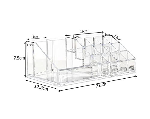 INOVERA (LABEL) Plastic 16 Compartment Cosmetic Display Cases Makeup Lipstick Storage Organizer Holder Box Case,Transparent (22L x 12.2W x 7.5H)