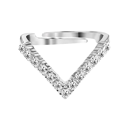 Clara 925 Sterling Silver V Shape Ring with Adjustable Band | Rhodium Plated, Swiss Zirconia | Gift for Women & Girls