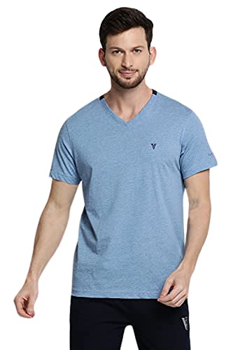 Van Heusen Athleisure Men T-Shirt - Cotton Rich - Smart Tech, Easy Stain Release, Anti Stat, Ultra Soft, Moisture Wicking_60001_Sky Melange_L