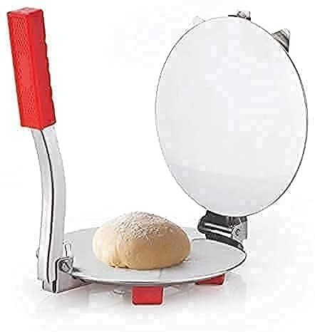 Shiksha Mart Heavy Weight Stainless Steel Puri/Roti Maker Press Machine with Handle, Manual Stainless Steel Poori Press, Papad/Khakhra/Puri/Roti Maker with pre fitted handle, Large size. 6 inch.