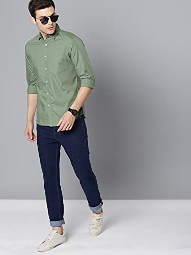 Dennis Lingo Men's Solid Dusty Green Casual Shirt (C301_Dusty Green_L)