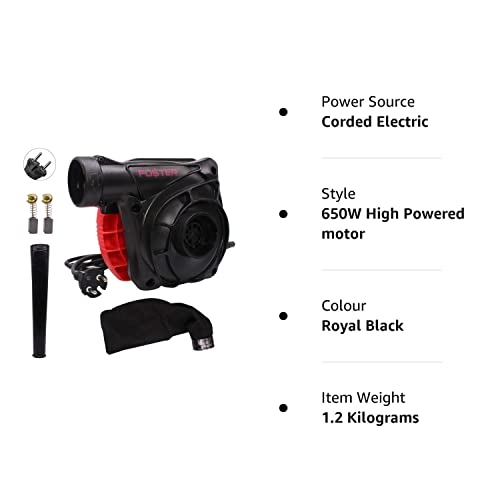 Foster FEB-650VBL Corded Air Blower with Vaccum Cleaner, Powerful Motor, Variable Speed for Clearing Away Dust Particles from Furniture, Cars, Computers, Windows & Bed Sides (Royal Black)