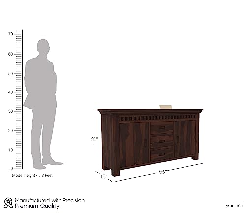 Indoplaza Sheesham Wood Sideboard Storage Cabinet with 3 Drawers and 2 Door for Living Room Hall | Wooden Furniture Storage Cabinet for Kitchen & Dining Room Side Board (Walnut Finish)