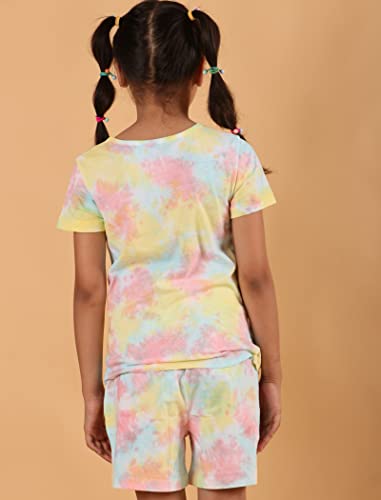 Tweeny Mini Girls Kids Cotton Co-ord Night Suit | Sleepwear | Nightwear | Tie & Dye Summer Loungewear with Top and Shorts for Kids Girl (Pure Cotton) - (Muilticolor)_10 Years-11Years Multicolour