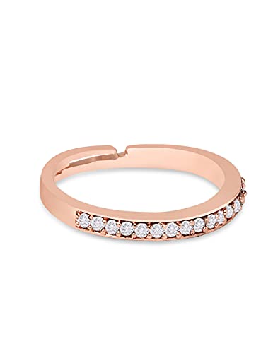 ZAVERI PEARLS Rose Gold Cubic Zirconia Contemporary Brass Sleek Adjustable Ring For Women-ZPFK10902