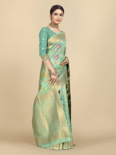 rangita Women Banarasi Silk Zari Work Saree With Blouse Piece - Light Green (SIZE 5.5 MTR)