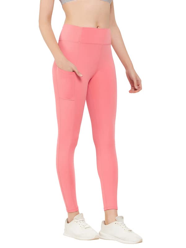 Clovia Women's Snug Fit High-Rise Active Tights (AB0100P22_Pink_L)